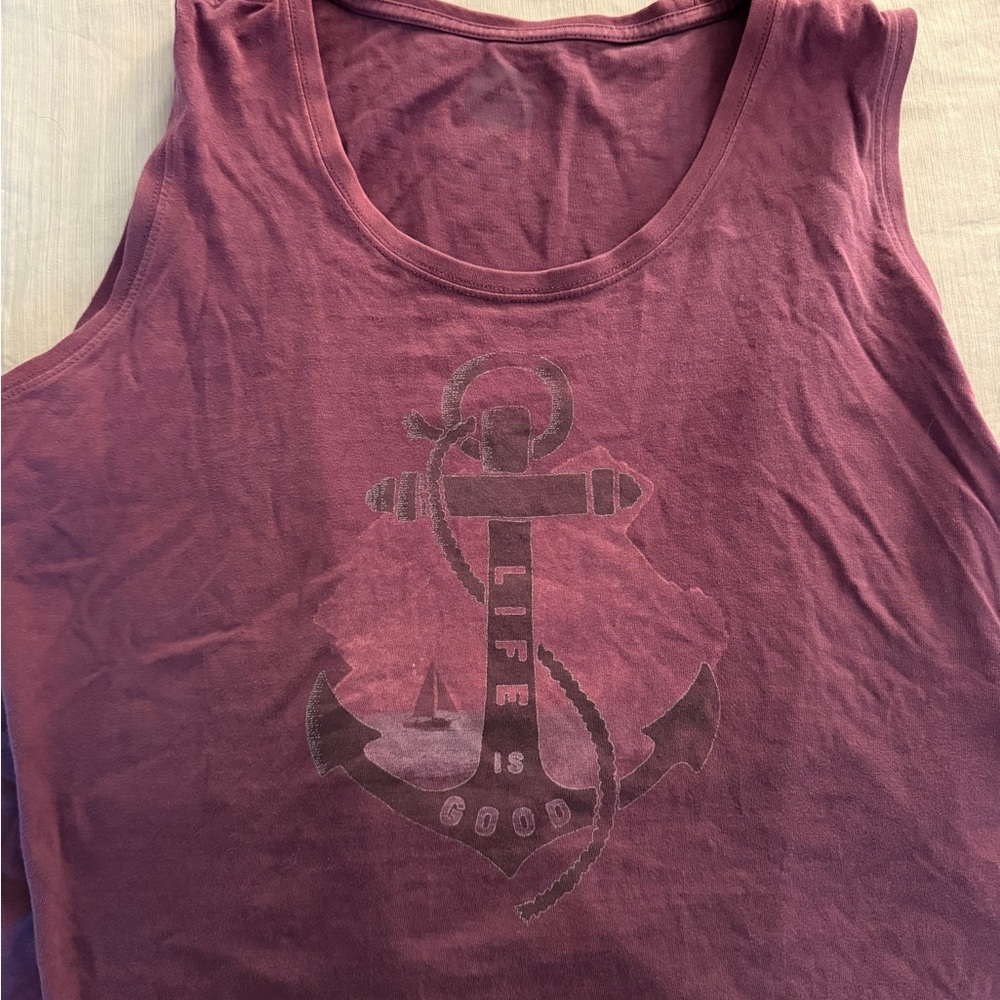 Life Is Good Maroon Tank Top with Anchor Design
